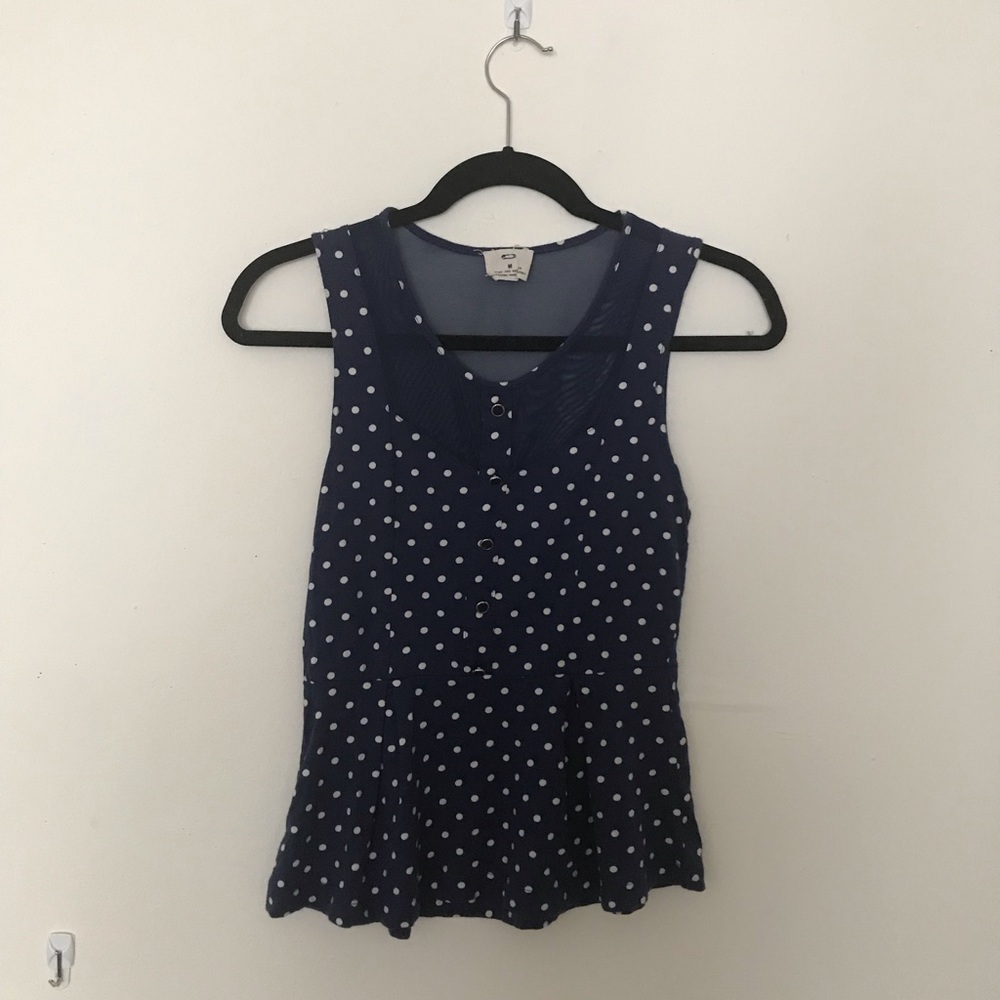 Navy Polka-Dotted Peplum Top